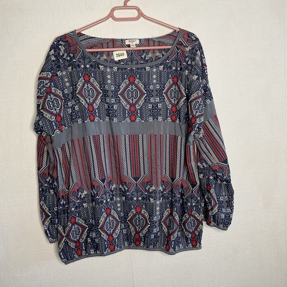 NWOT Dylan True Grit Needlepoint Art Embroidered Boho Blouse Dainty Women Size L